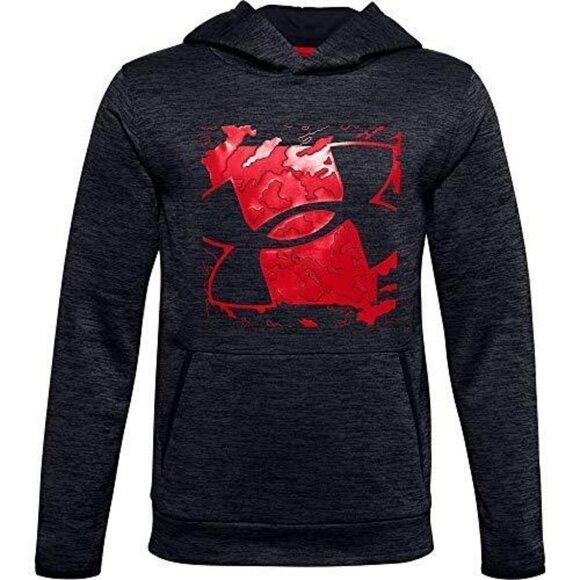 Under Armour youth large hooded logo sweatshirt charcoal red - Picture 1 of 9